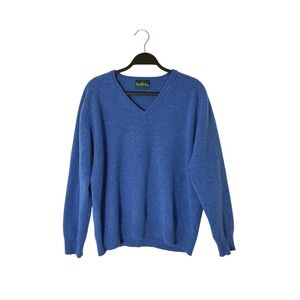 Alan Paine Men's Blue V Neck Pure Lambswool Jumper Sweater Classic Boat XL